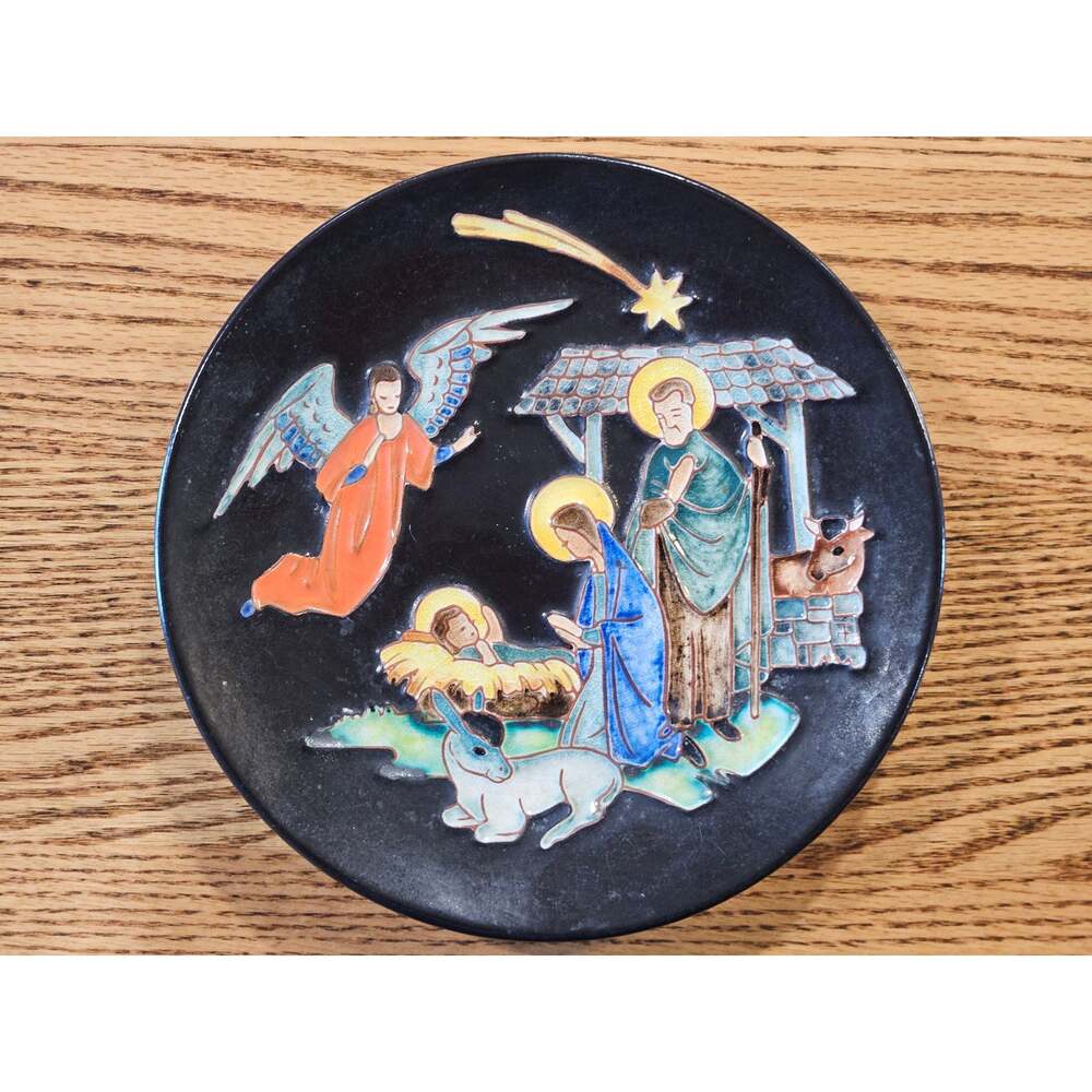 Rare Karlsruhe Majolica: Gustav Heinkel nativity Plate.